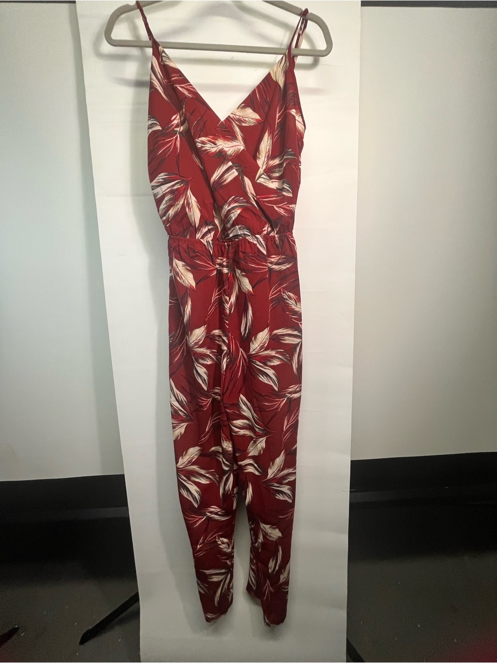 Timing Sleeveless Burgundy Floral-Leaf Print Jumpsuit. Bohemian, Beach Tropical